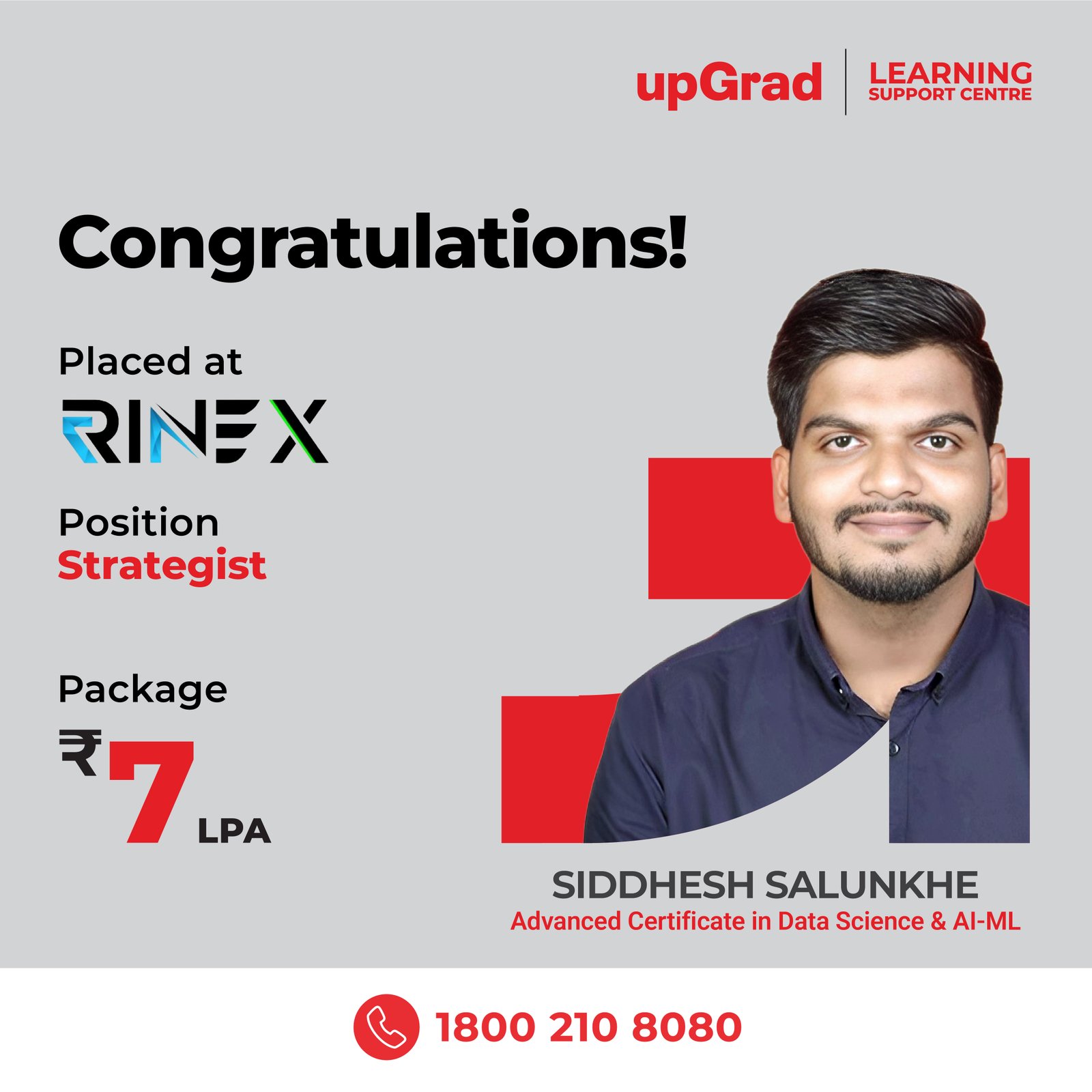 Siddhesh Salunkhe placed at Rinex as a Strategist with a package of 7 LPA